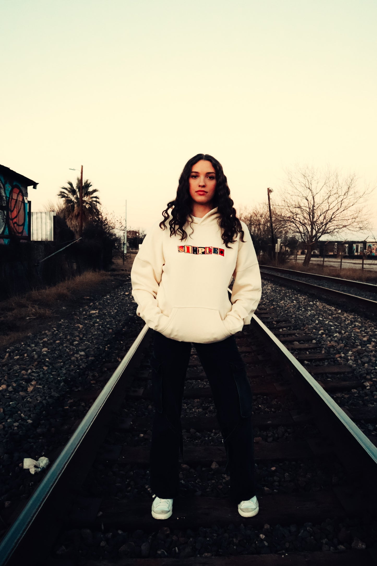 LETTER PRESS OVERSIZED HOODIE - CREAM