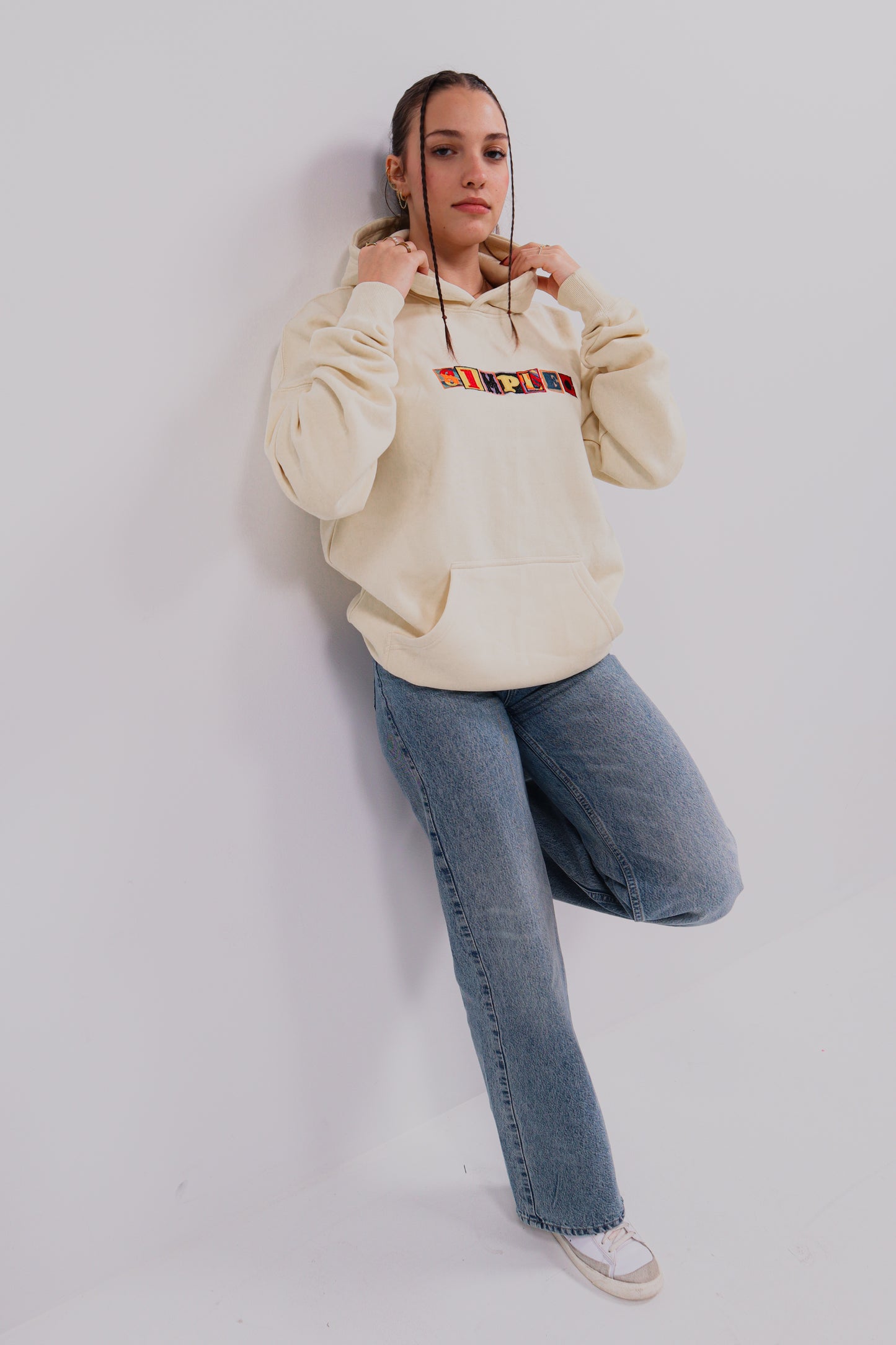 LETTER PRESS OVERSIZED HOODIE - CREAM