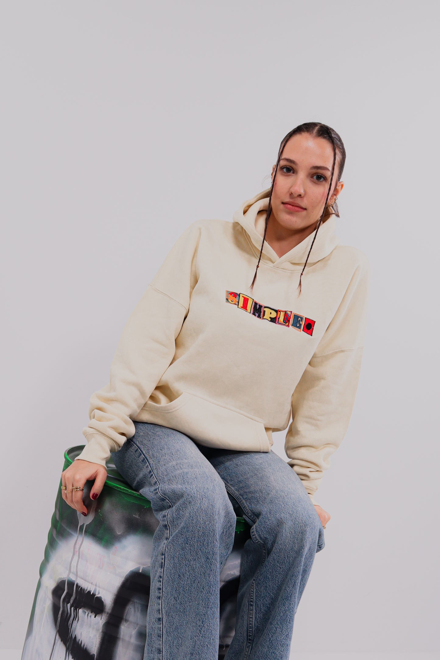 LETTER PRESS OVERSIZED HOODIE - CREAM