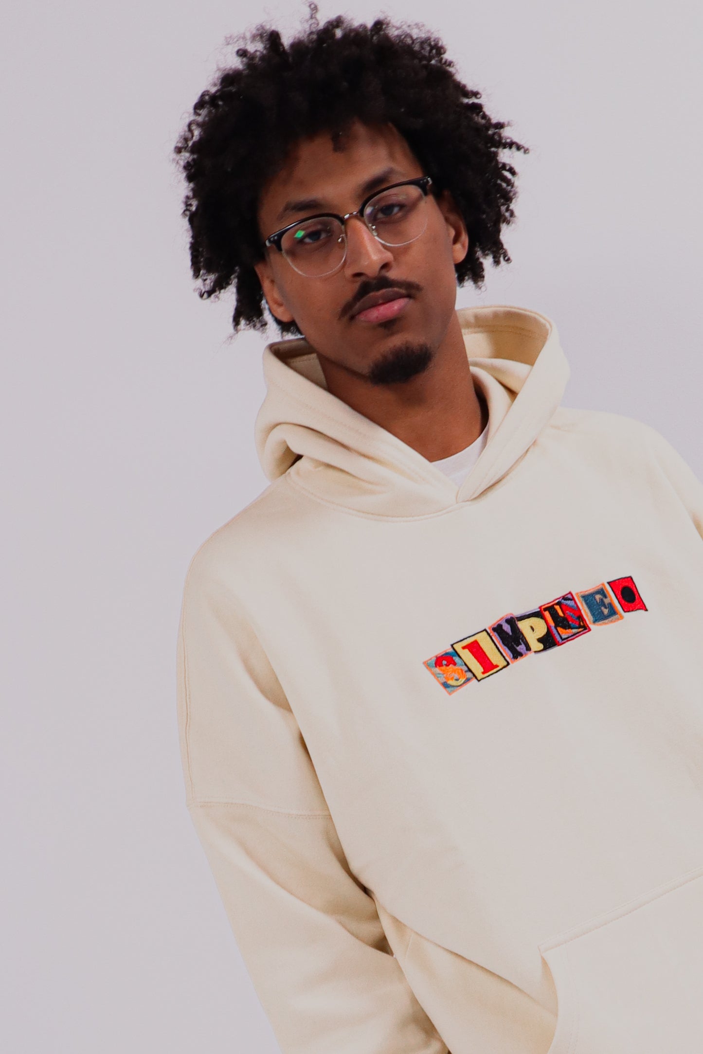 LETTER PRESS OVERSIZED HOODIE - CREAM