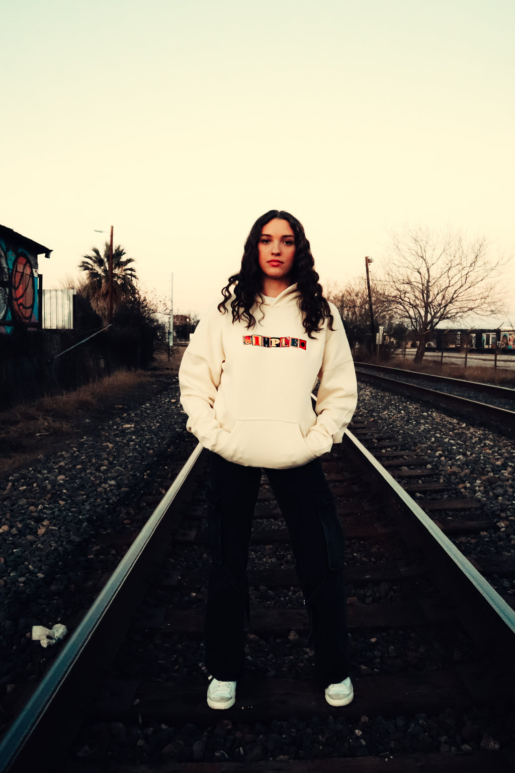 LETTER PRESS OVERSIZED HOODIE - CREAM
