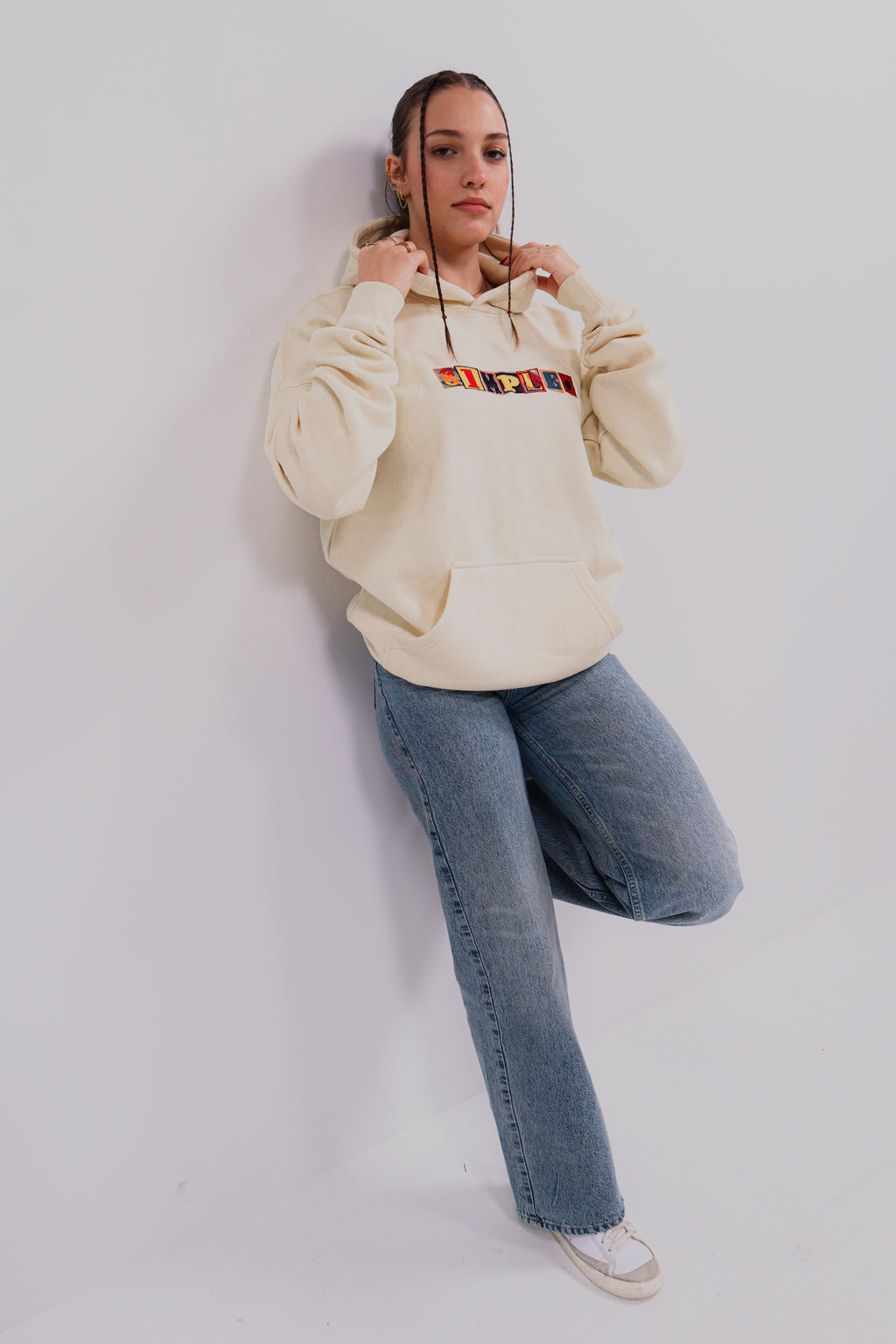 LETTER PRESS OVERSIZED HOODIE - CREAM