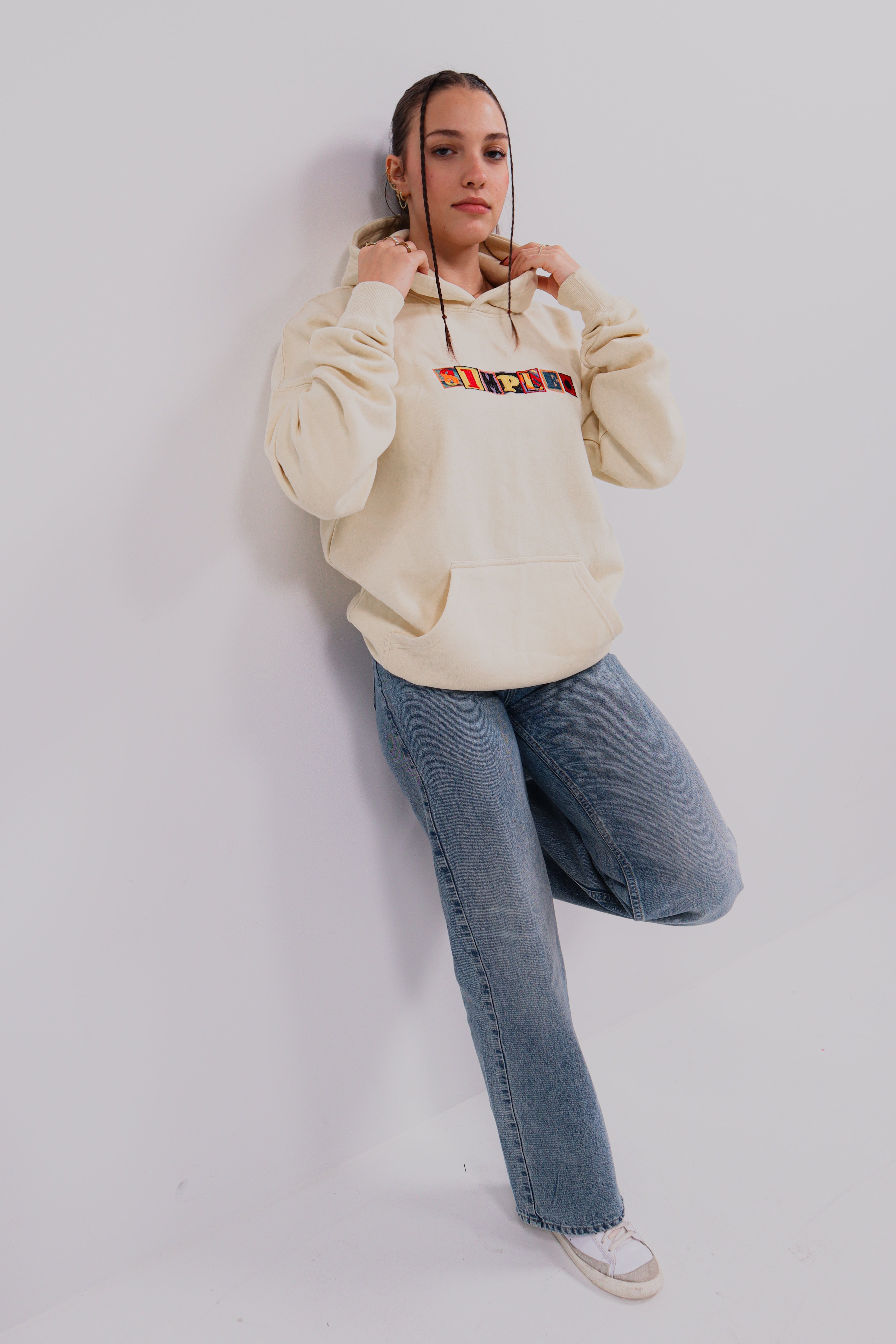 LETTER PRESS OVERSIZED HOODIE - CREAM