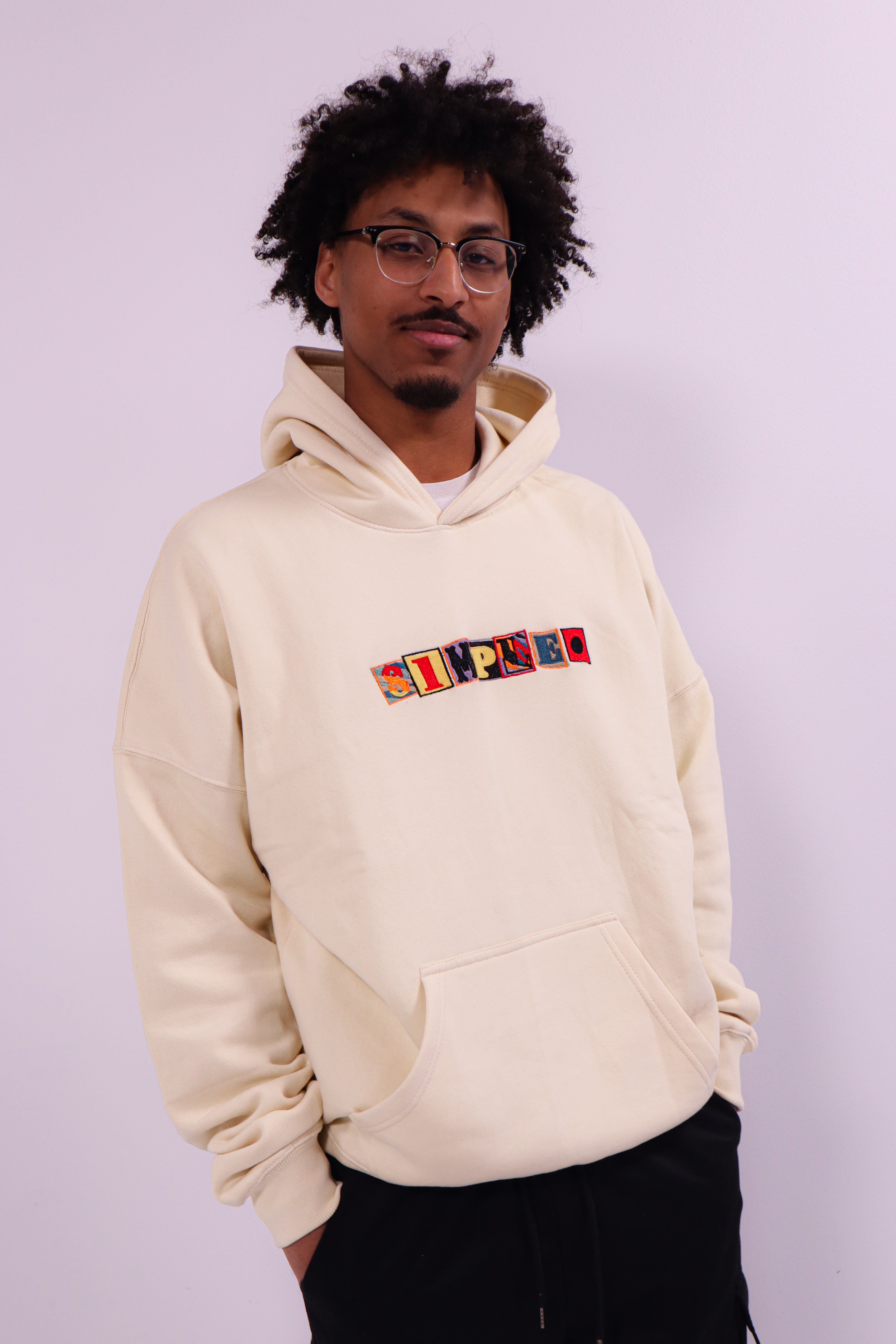 LETTER PRESS OVERSIZED HOODIE - CREAM
